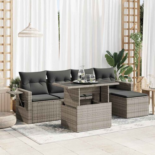 vidaXL 6-dijelni set vrtnih sofa od poliratana s jastucima sivi
