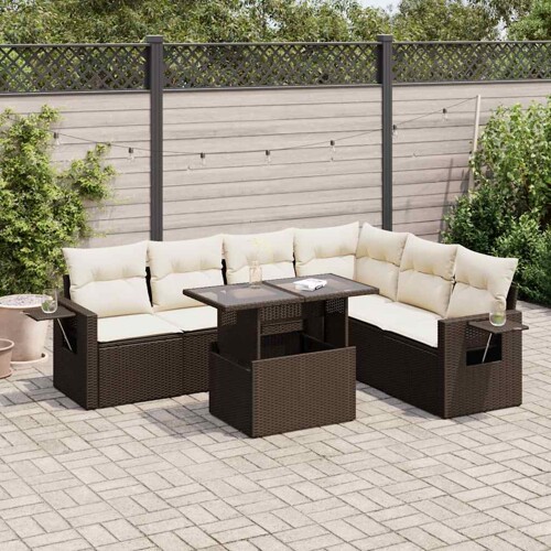 vidaXL 7-dijelni set vrtnih sofa od poliratana s jastucima smeđi