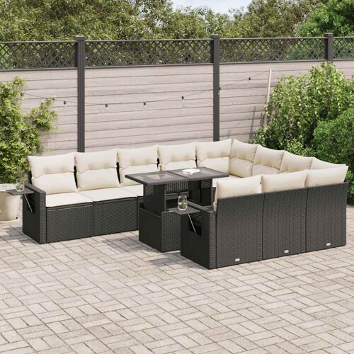 vidaXL 11-dijelni set vrtnih sofa od poliratana s jastucima crni