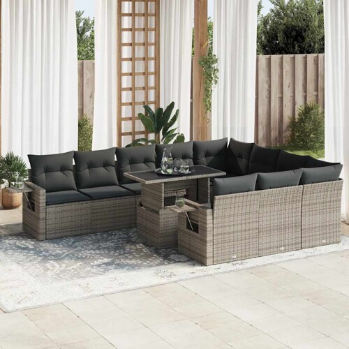 vidaXL 11-dijelni set vrtnih sofa od poliratana s jastucima sivi