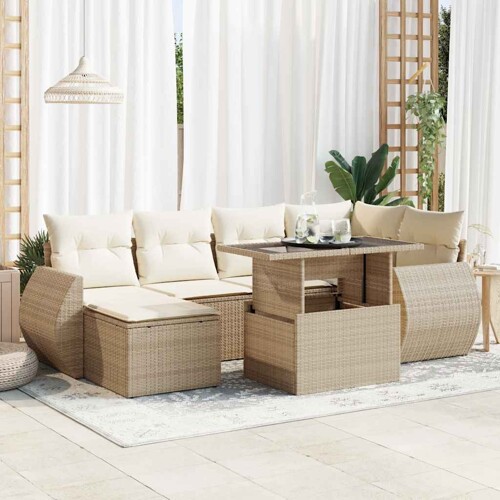 vidaXL 7-dijelni set vrtnih sofa od poliratana s jastucima bež