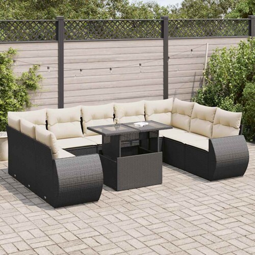 vidaXL 10-dijelni set vrtnih sofa s jastucima crni od poliratana