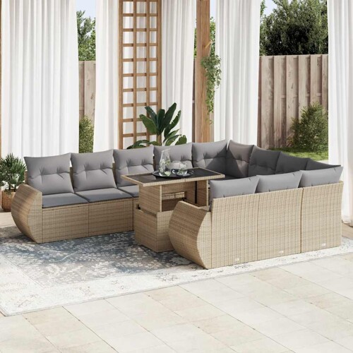 vidaXL 11-dijelni set vrtnih sofa od poliratana s jastucima bež