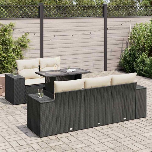 vidaXL 6-dijelni set vrtnih sofa s jastucima crni od poliratana