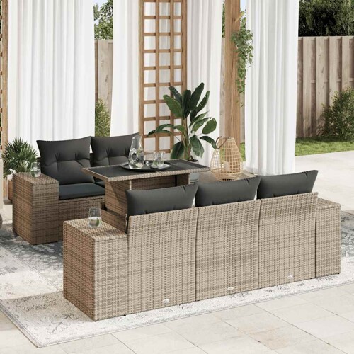 vidaXL 6-dijelni set vrtnih sofa od poliratana s jastucima sivi