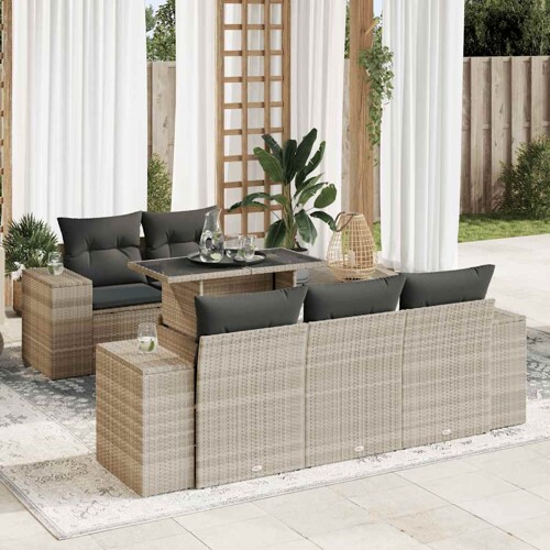vidaXL 6-dijelni set vrtnih sofa od poliratana s jastucima svjetlosivi