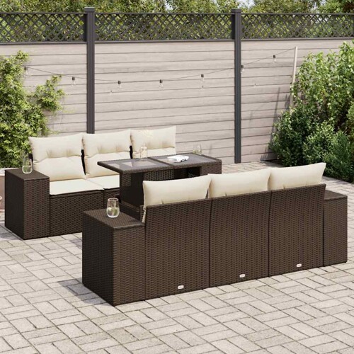 vidaXL 7-dijelni set vrtnih sofa od poliratana s jastucima smeđi