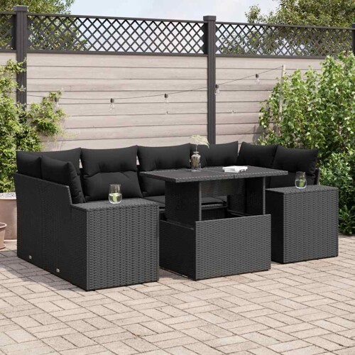 vidaXL 7-dijelni set vrtnih sofa od poliratana s jastucima crni