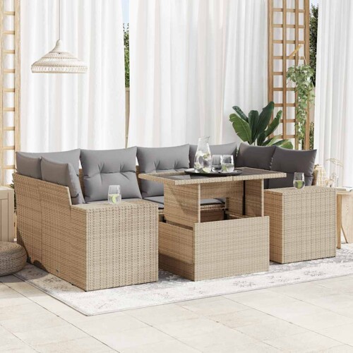 vidaXL 7-dijelni set vrtnih sofa od poliratana s jastucima bež