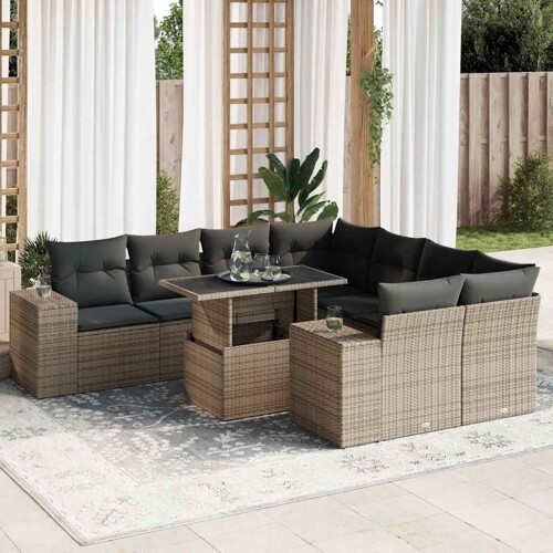 vidaXL 9-dijelni set vrtnih sofa od poliratana s jastucima sivi