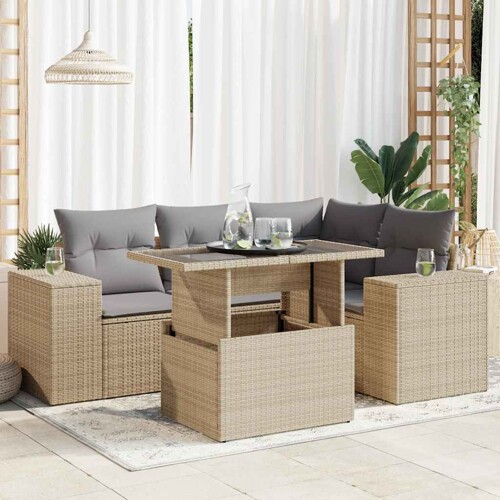 vidaXL 5-dijelni vrtni set sofa s jastucima bež od poliratana