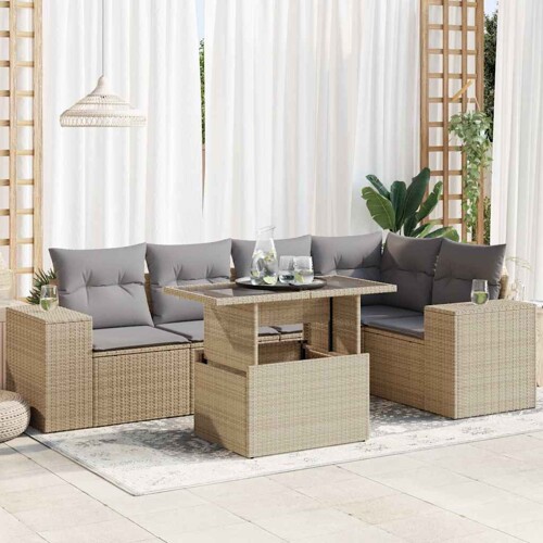 vidaXL 6-dijelni set vrtnih sofa s jastucima bež od poliratana
