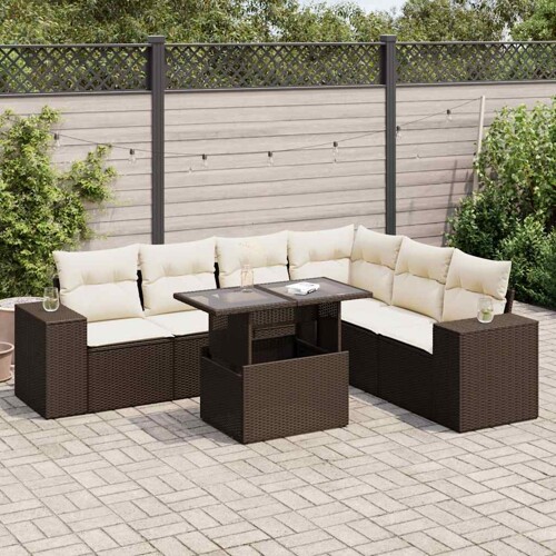 vidaXL 7-dijelni set vrtnih sofa od poliratana s jastucima smeđi