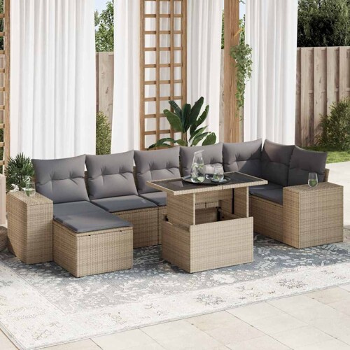 vidaXL 8-dijelni set vrtnih sofa od poliratana s jastucima bež