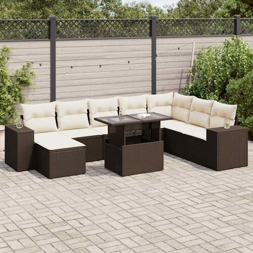 vidaXL 9-dijelni set vrtnih sofa s jastucima poliratan smeđi
