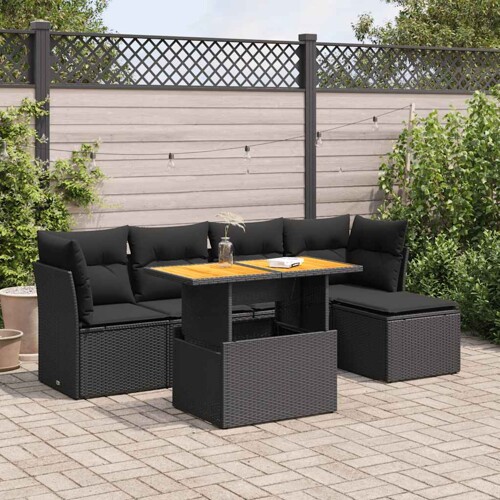 vidaXL 6-dijelni set vrtnih sofa s jastucima crni od poliratana