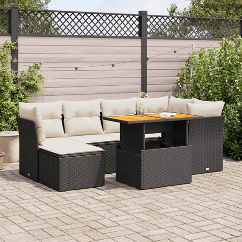 vidaXL 7-dijelni set vrtnih sofa od poliratana s jastucima crni
