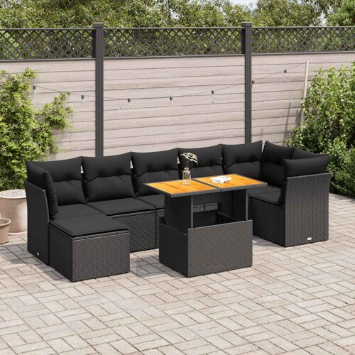 vidaXL 8-dijelni set vrtnih sofa od poliratana s jastucima crni