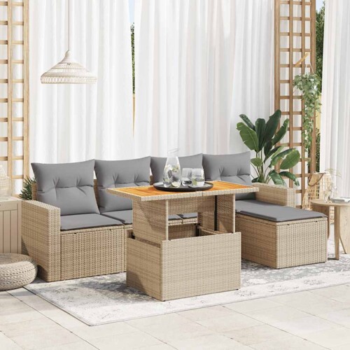 vidaXL 6-dijelni set vrtnih sofa s jastucima bež od poliratana