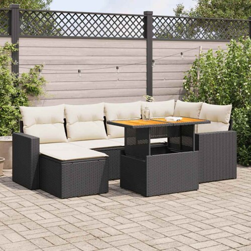 vidaXL 7-dijelni set vrtnih sofa od poliratana s jastucima crni