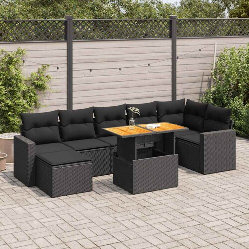vidaXL 8-dijelni set vrtnih sofa od poliratana s jastucima crni