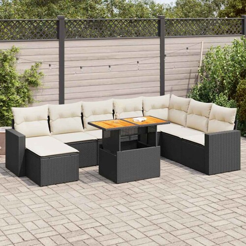 vidaXL 9-dijelni set vrtnih sofa s jastucima crni od poliratana