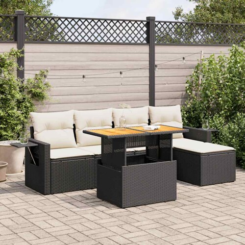 vidaXL 6-dijelni set vrtnih sofa s jastucima crni od poliratana