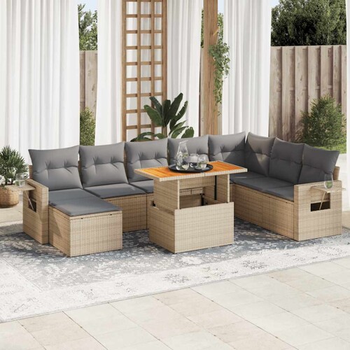 vidaXL 9-dijelni set vrtnih sofa s jastucima bež od poliratana