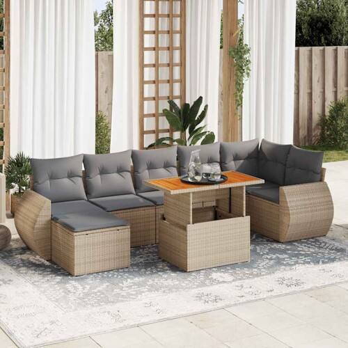 vidaXL 8-dijelni set vrtnih sofa od poliratana s jastucima bež