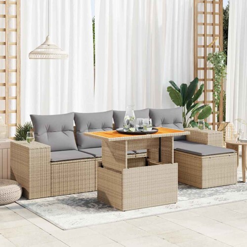 vidaXL 6-dijelni set vrtnih sofa s jastucima bež od poliratana