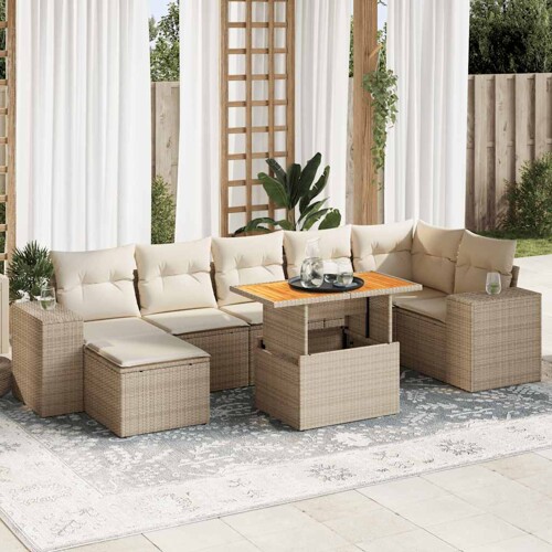 vidaXL 8-dijelni set vrtnih sofa od poliratana s jastucima bež