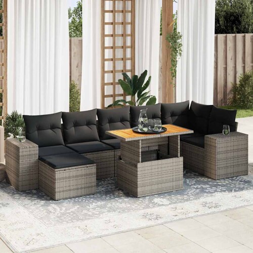 vidaXL 8-dijelni set vrtnih sofa od poliratana s jastucima sivi