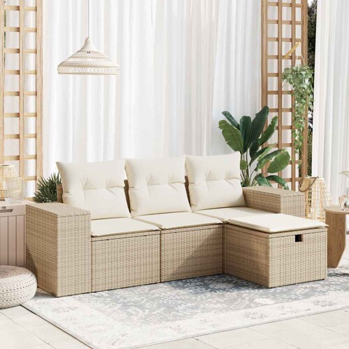 vidaXL 4-dijelni set vrtnih sofa s jastucima bež od poliratana