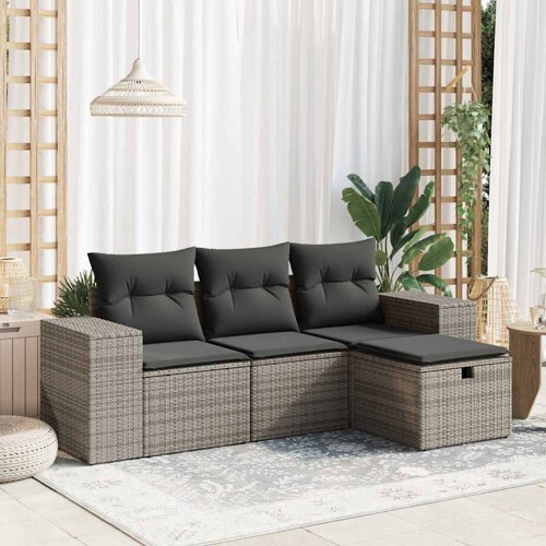 vidaXL 4-dijelni set vrtnih sofa od poliratana s jastucima sivi