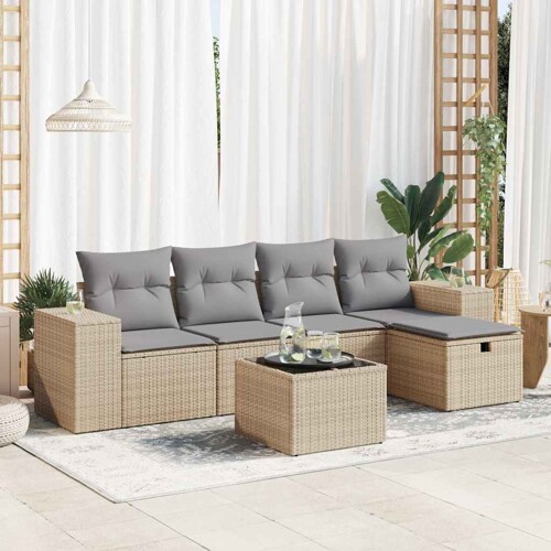 vidaXL 6-dijelni set vrtnih sofa s jastucima bež od poliratana