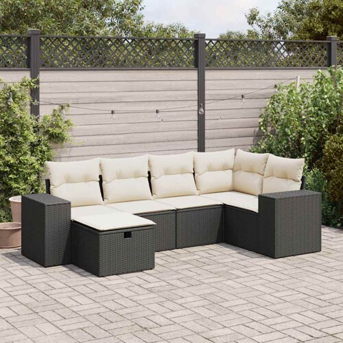 vidaXL 6-dijelni set vrtnih sofa s jastucima crni od poliratana