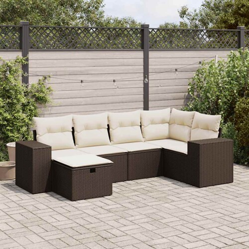vidaXL 6-dijelni set vrtnih sofa od poliratana s jastucima smeđi