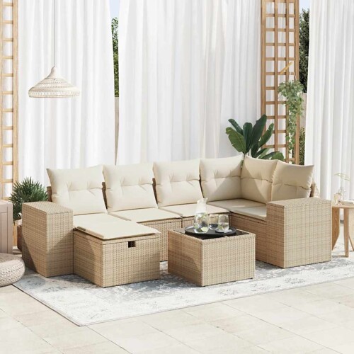 vidaXL 7-dijelni set vrtnih sofa od poliratana s jastucima bež