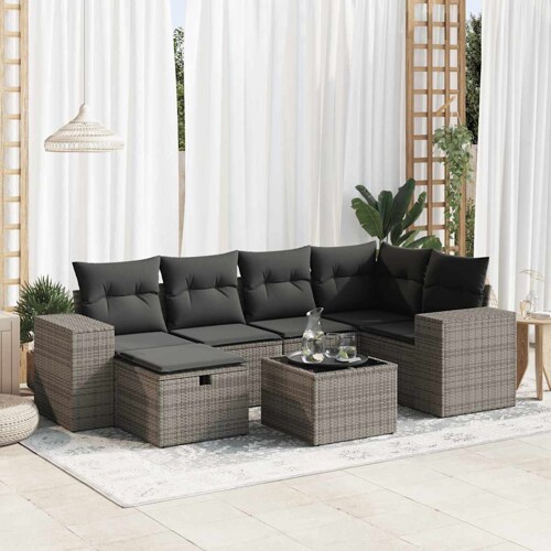 vidaXL 7-dijelni set vrtnih sofa sivi od poliratana