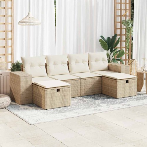 vidaXL 6-dijelni set vrtnih sofa s jastucima bež od poliratana