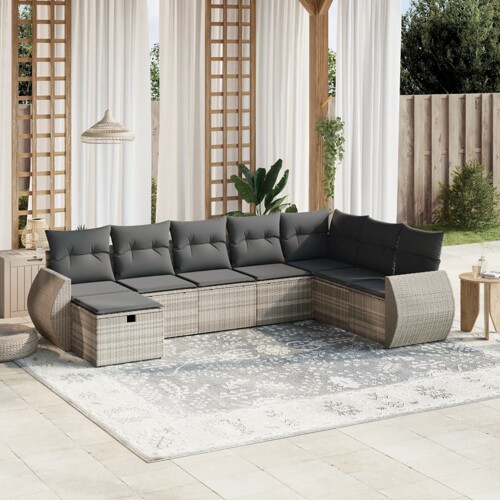 vidaXL 8-dijelni set vrtnih sofa od poliratana s jastucima svjetlosivi