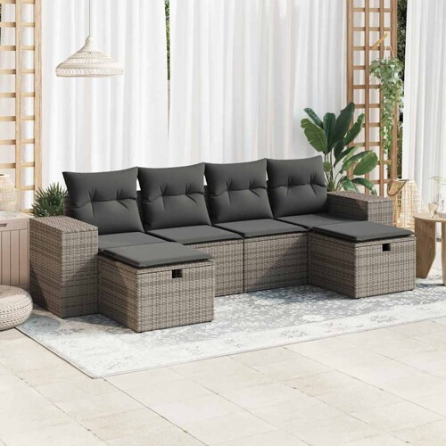 vidaXL 6-dijelni set vrtnih sofa od poliratana s jastucima sivi