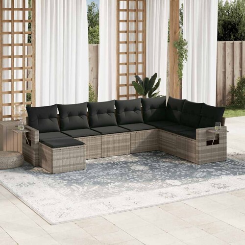 vidaXL 8-dijelni set vrtnih sofa od poliratana s jastucima svjetlosivi