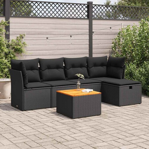 vidaXL 6-dijelni set vrtnih sofa s jastucima crni od poliratana