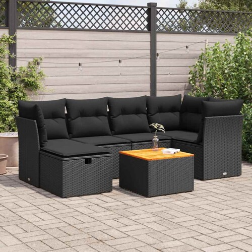 vidaXL 7-dijelni set vrtnih sofa od poliratana s jastucima crni