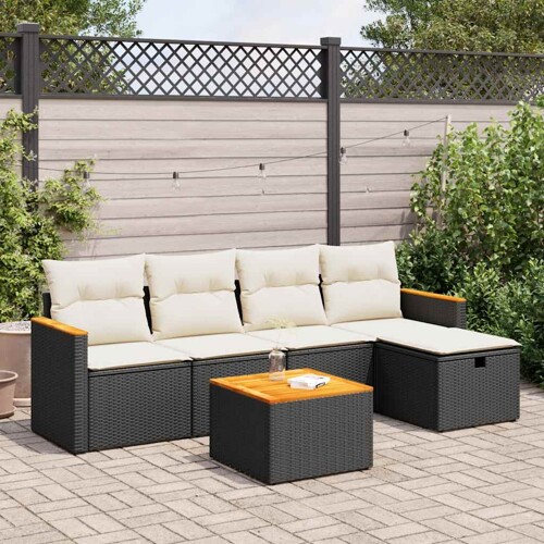 vidaXL 6-dijelni set vrtnih sofa s jastucima crni od poliratana