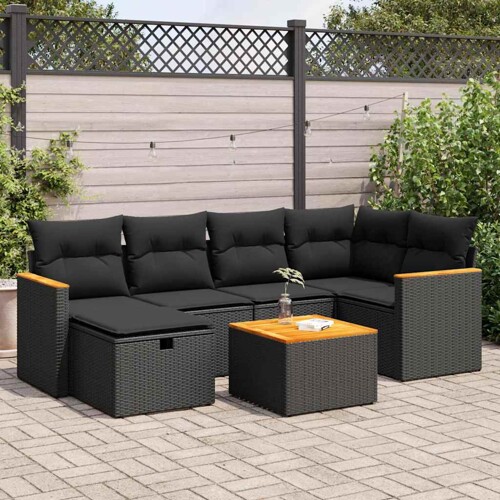 vidaXL 7-dijelni set vrtnih sofa od poliratana s jastucima crni