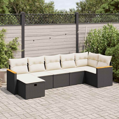 vidaXL 7-dijelni set vrtnih sofa od poliratana s jastucima crni