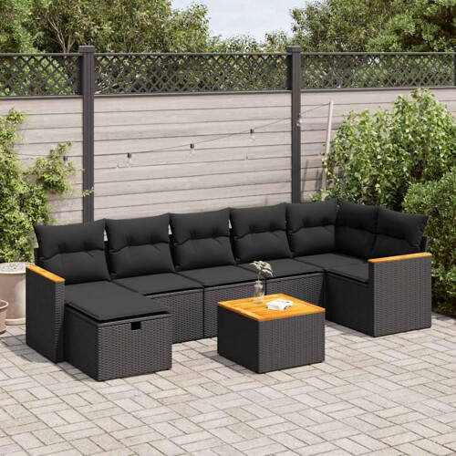 vidaXL 8-dijelni set vrtnih sofa od poliratana s jastucima crni