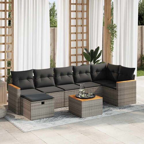 vidaXL 8-dijelni set vrtnih sofa od poliratana s jastucima sivi